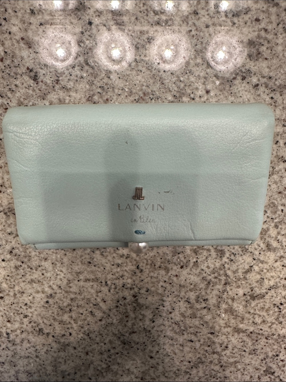 Lanvin Mint Green Leather Wallet with Pearl Snap